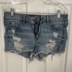 American Eagle Outfitters Blue Distressed Jean Shorts